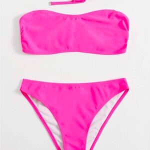 SHEIN  Plain bandeau bikini set for summer vacation at the beach